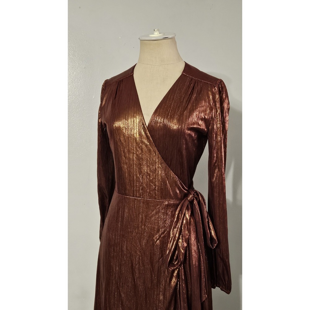 WAYF Meryl Long Sleeve Wrap High-Low Cocktail Dress Bronze XS - Picture 4 of 9